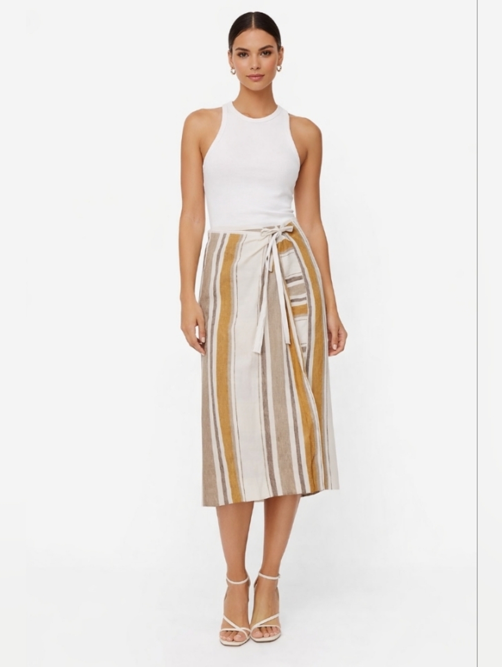 Emme Striped Wrap Midi Skirt in Mustard & Tan 6